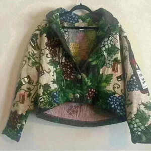 Painted Pony Tapestry Jacket Wine Bottle Grapes Vintage Western Style One Size